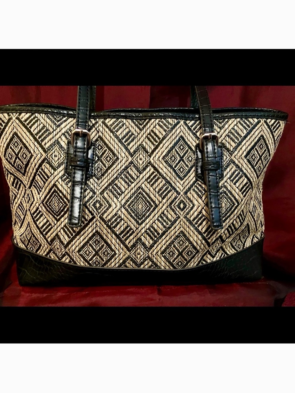 Dana Buchman Black & Cream Geometric Woven Tote